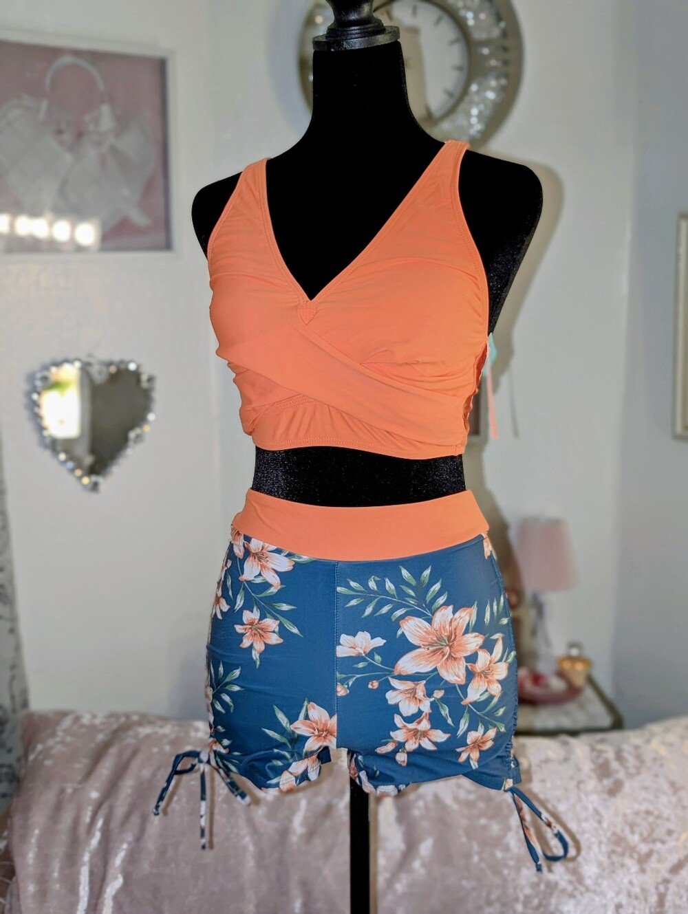 ๐โ๏ธ Aqua Eve tropical floral tankini shorts set XS NWT
